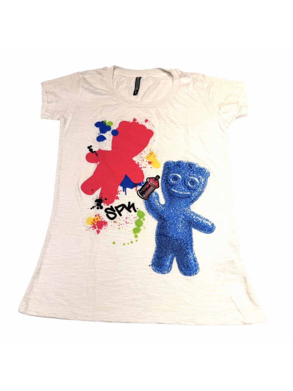 SPK Spray Paint Character Graphic‎ T Shirt Womens Small White Short Sleeve Tee